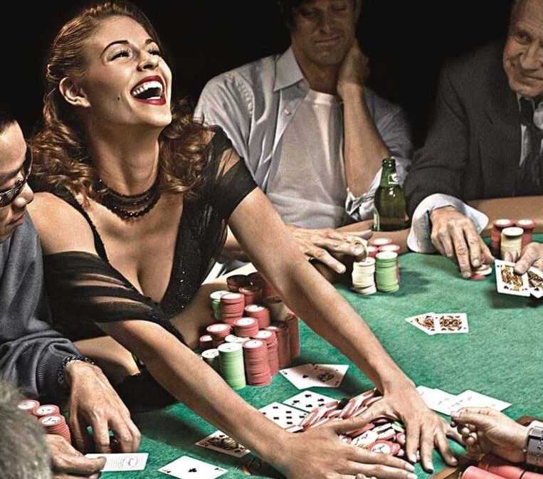 Themed casino-style event tables prepared for an evening reception